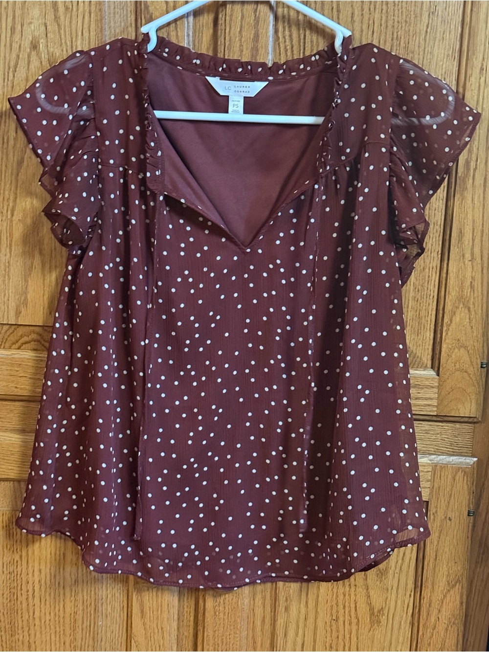 LC Lauren Conrad Polka Dot Flutter Sleeve Top NWOT